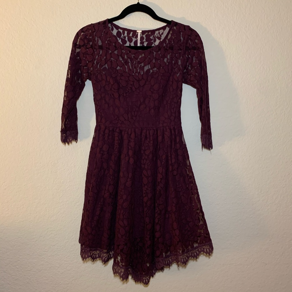 Free People Plum Floral Lace Dress